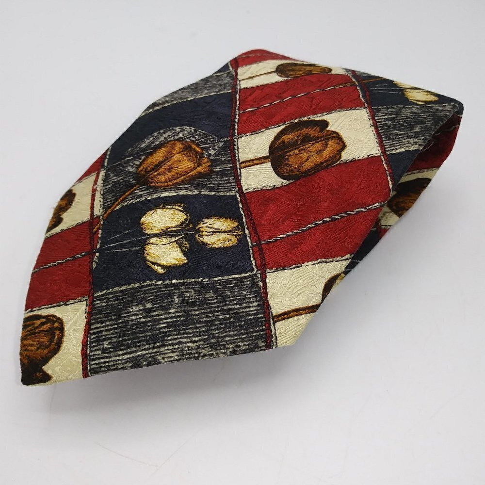 Ermenegildo Zegna Silk Tie Tulip Print Gray Red Tan Brown Men's Luxury Designer